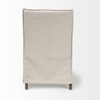 Cream Fabric Slip-Cover Brown Wood Frame Dining Chair