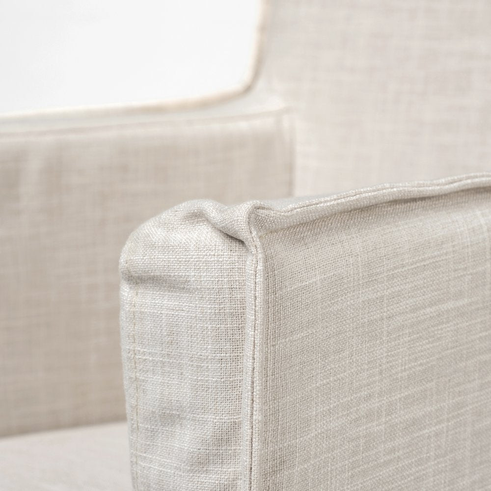 Cream Fabric Slip-Cover Brown Wood Frame Dining Chair