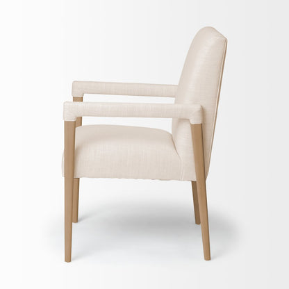 Cream Fabric Wrap Brown Wood Frame Dining Chair