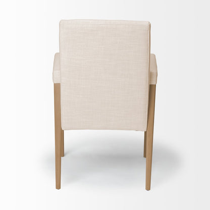 Cream Fabric Wrap Brown Wood Frame Dining Chair