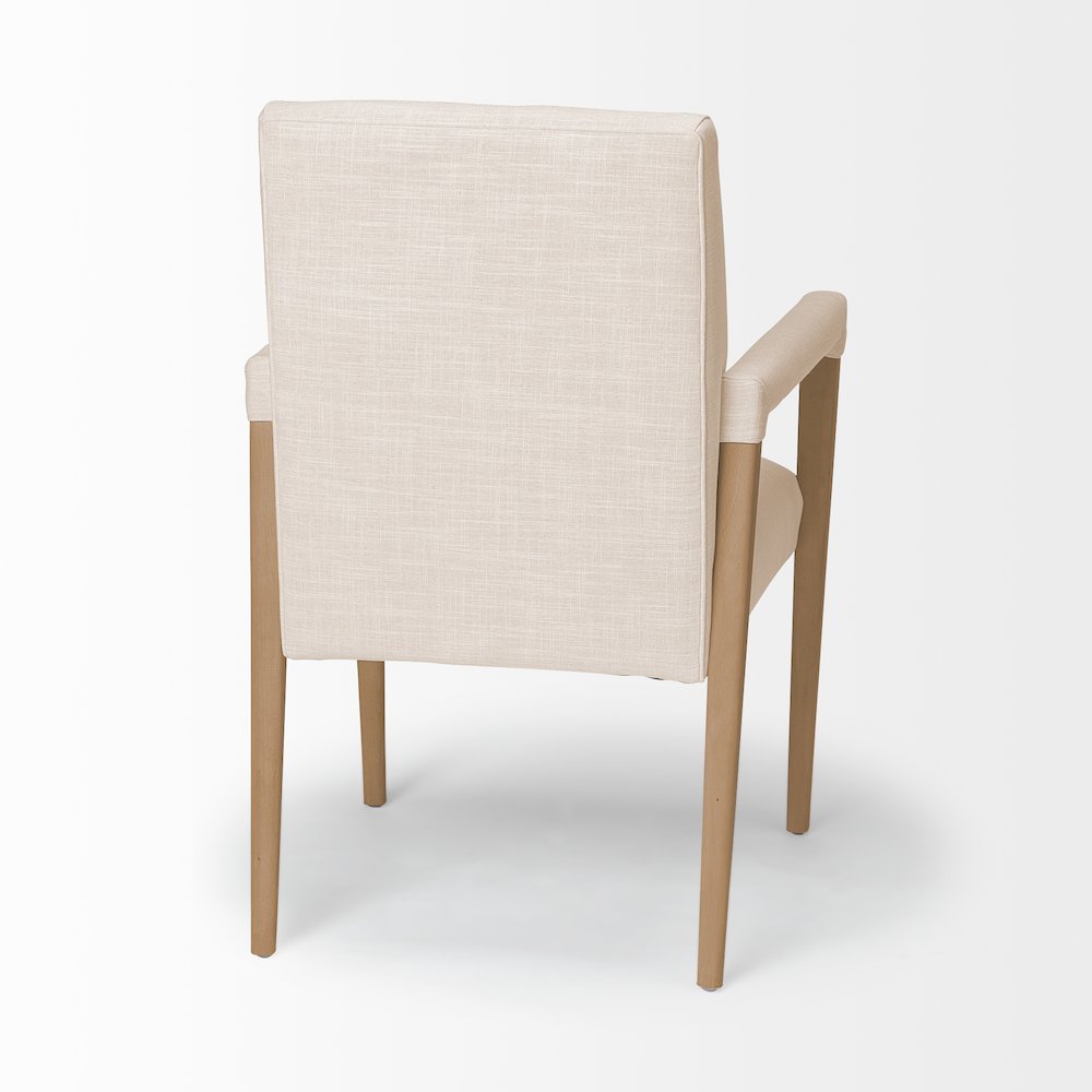 Cream Fabric Wrap Brown Wood Frame Dining Chair