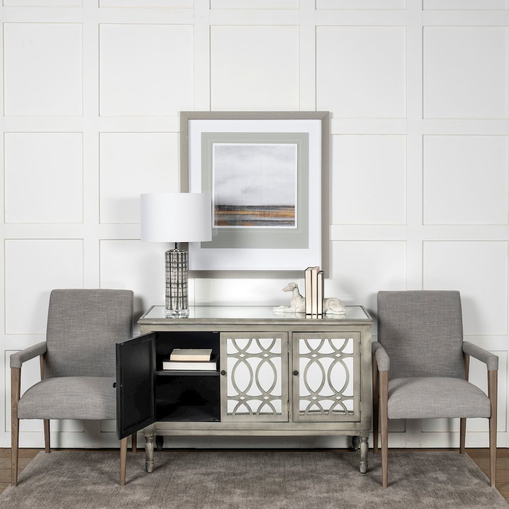 Grey Fabric Wrap Brown Wooden Frame Dining Chair