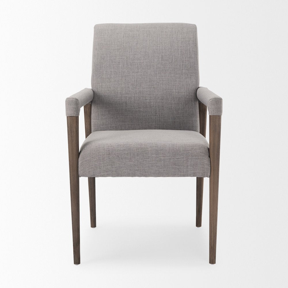 Grey Fabric Wrap Brown Wooden Frame Dining Chair