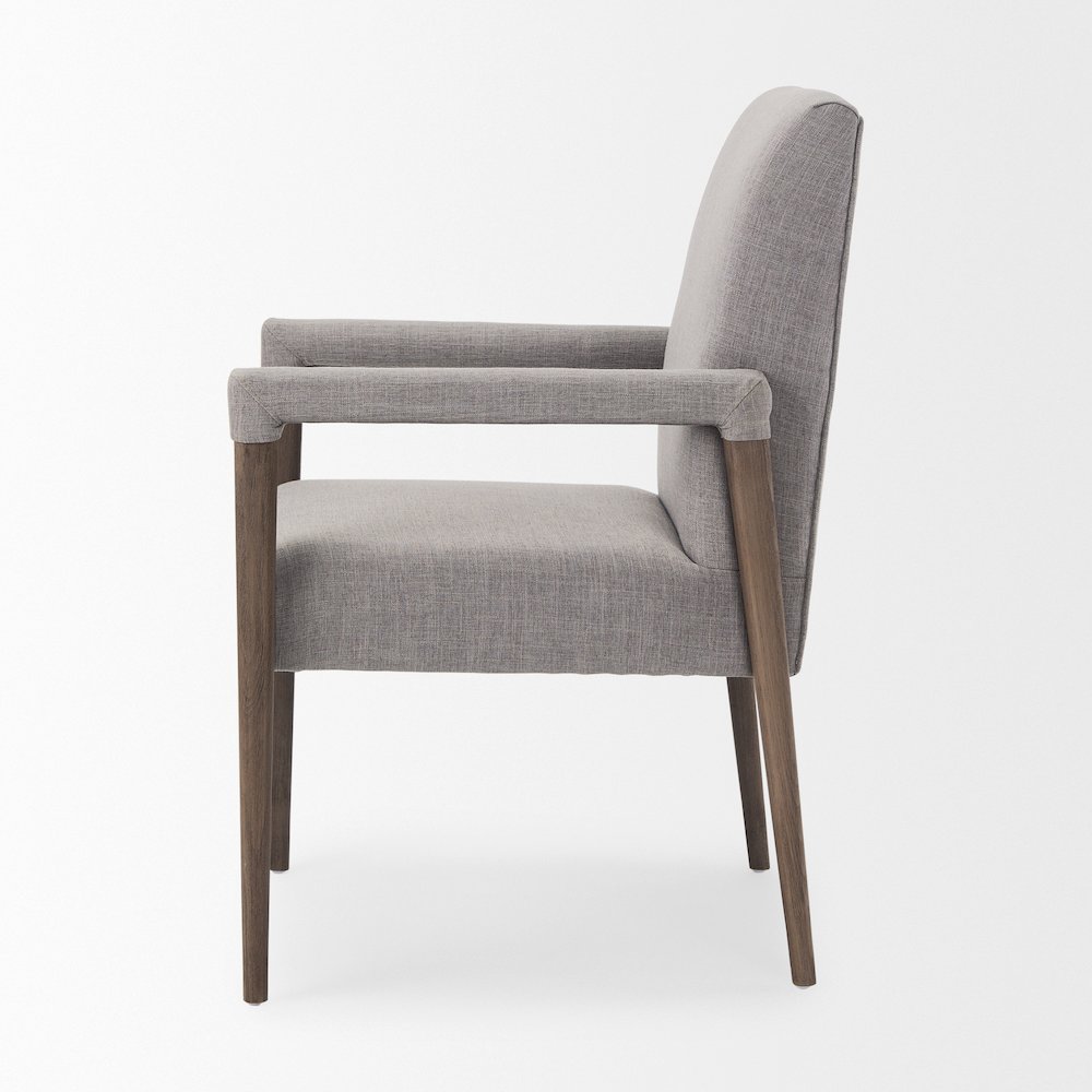 Grey Fabric Wrap Brown Wooden Frame Dining Chair