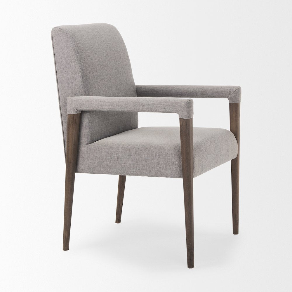 Grey Fabric Wrap Brown Wooden Frame Dining Chair