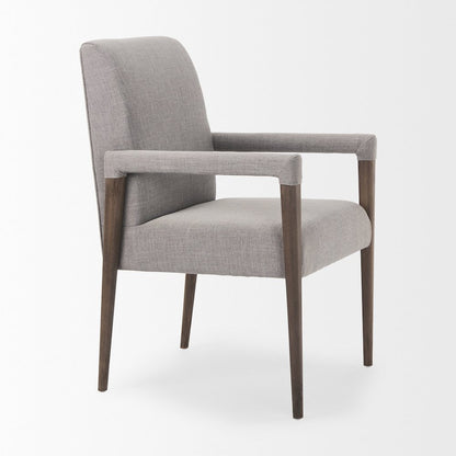 Grey Fabric Wrap Brown Wooden Frame Dining Chair