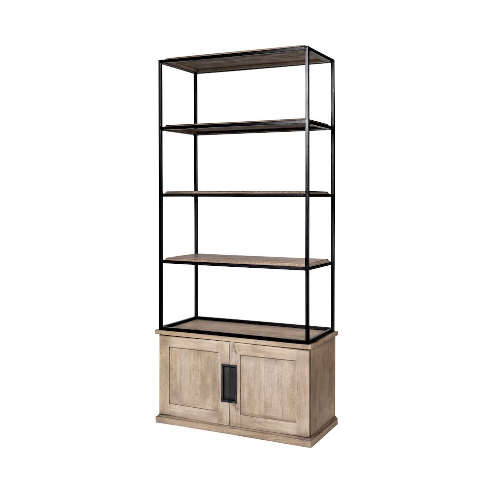 Light Brown Wood And Iron Three Shelf Shelving Unit 41.5L X 18.5W X 9
