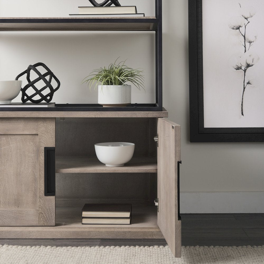 Light Brown Wood And Iron Three Shelf Shelving Unit 41.5L X 18.5W X 9