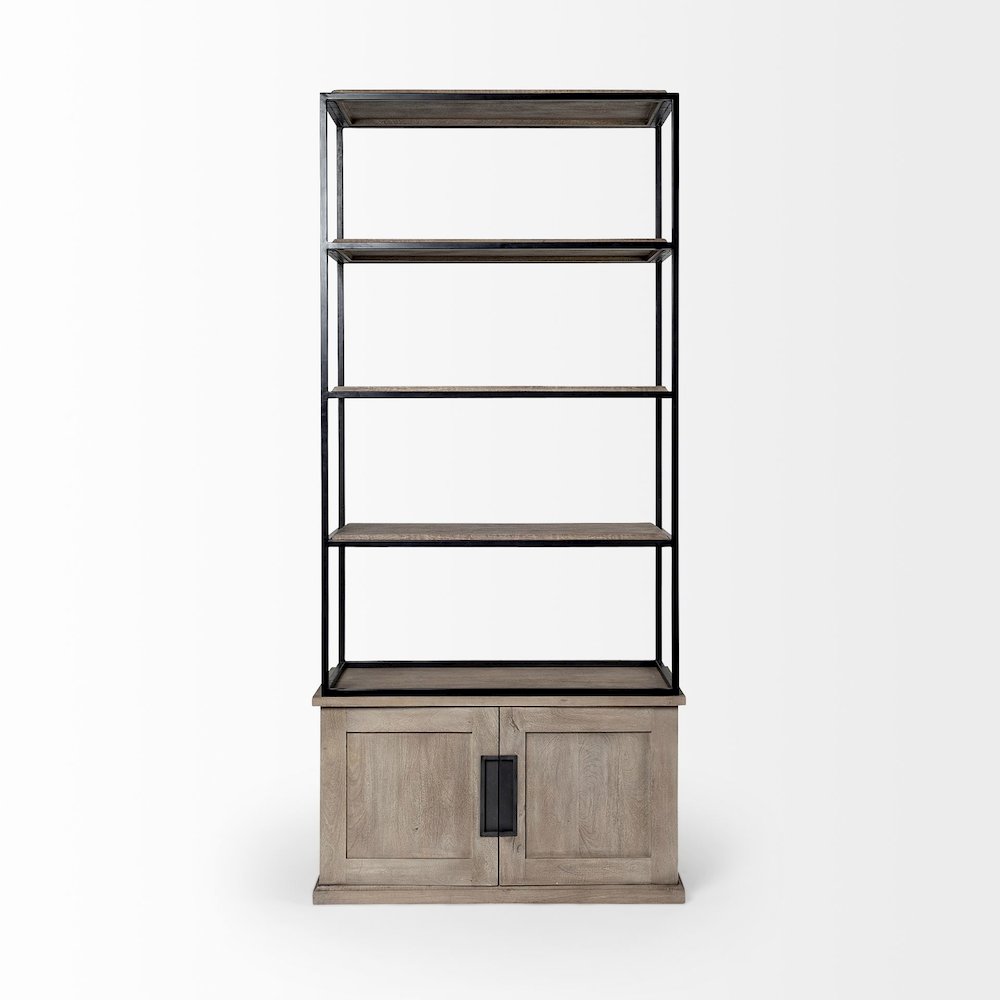 Light Brown Wood And Iron Three Shelf Shelving Unit 41.5L X 18.5W X 9