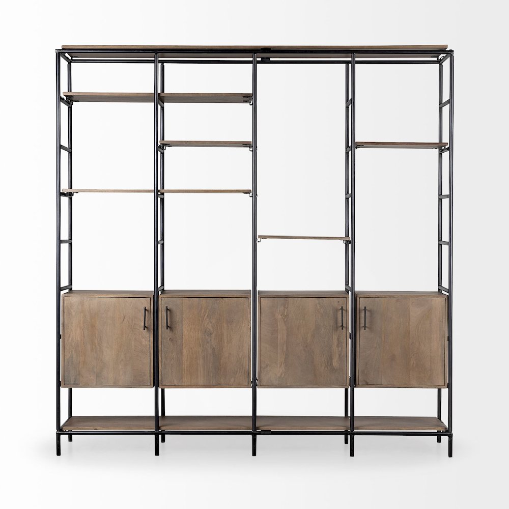 Medium Brown Wood And Metal Multi-Shelf Shelving Unit