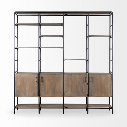 Medium Brown Wood And Metal Multi-Shelf Shelving Unit