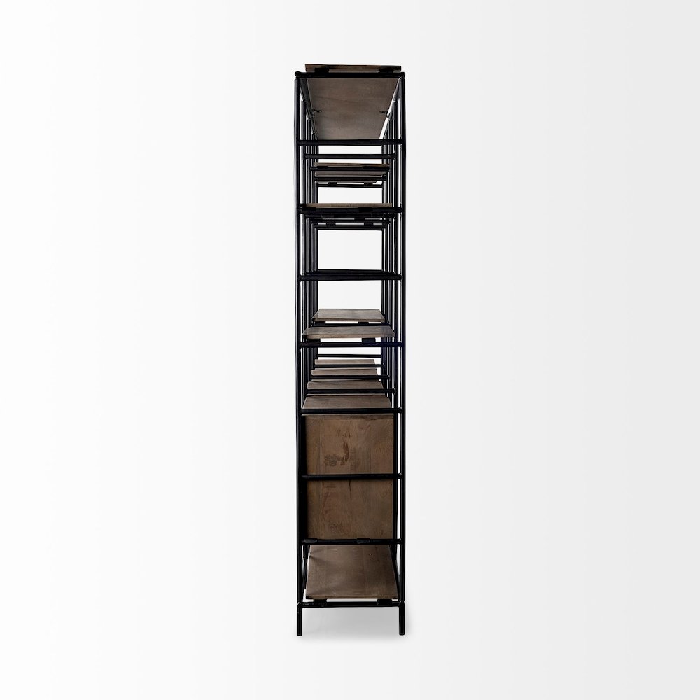 Medium Brown Wood And Metal Multi-Shelf Shelving Unit