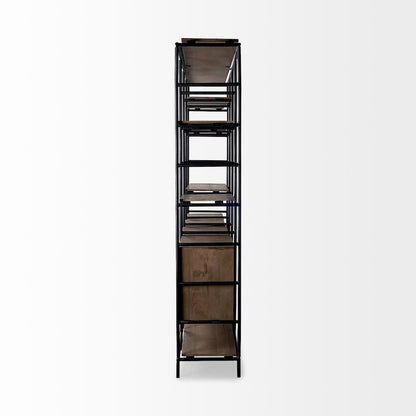 Medium Brown Wood And Metal Multi-Shelf Shelving Unit