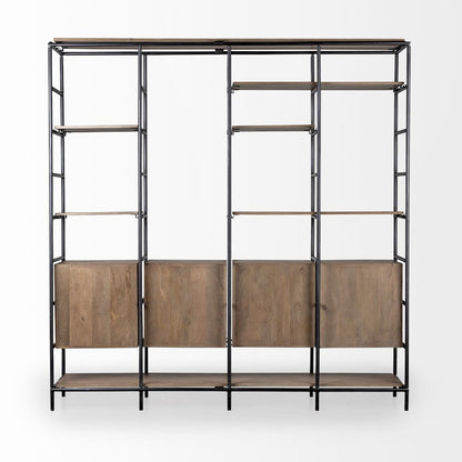 Medium Brown Wood And Metal Multi-Shelf Shelving Unit
