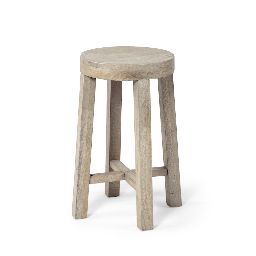 26" Total Height White Washed Wood Stool