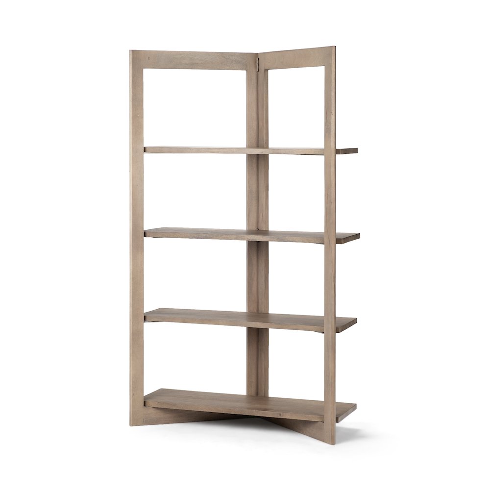 Light Brown Wood Four Shelf Shelving Unit