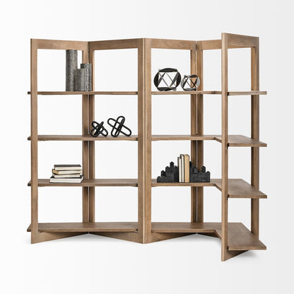 Light Brown Wood Four Shelf Shelving Unit