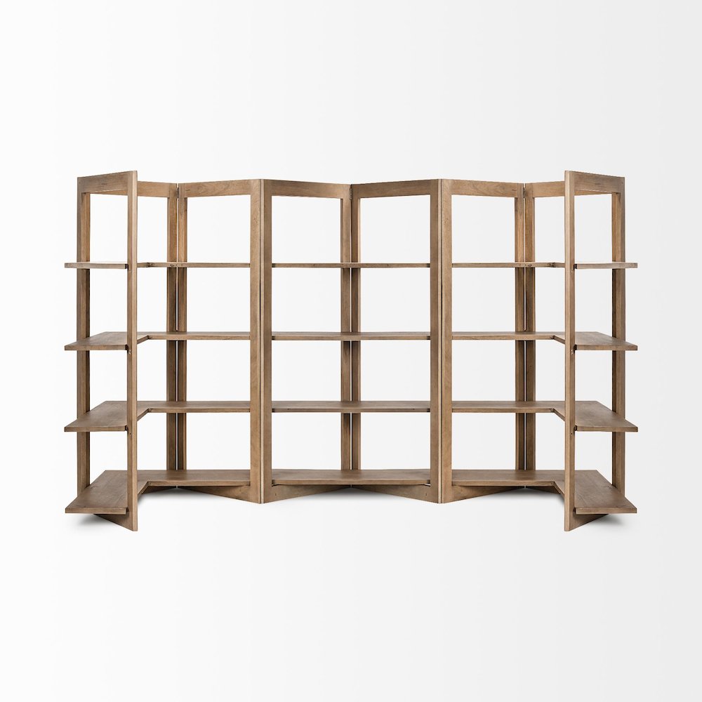 Light Brown Wood Four Shelf Shelving Unit