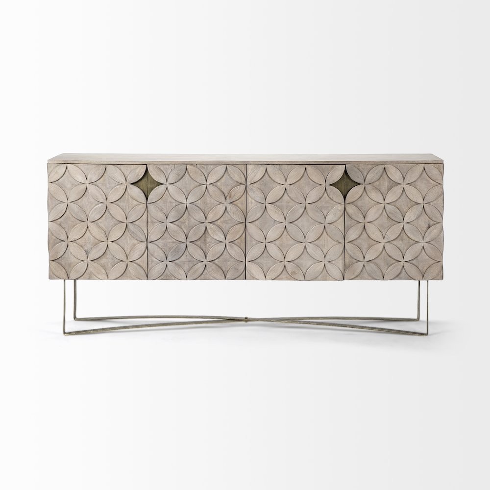 Excelsior (72x18.3) Solid Wood Gold Metal Base 4 Cabinet Door SideBoard