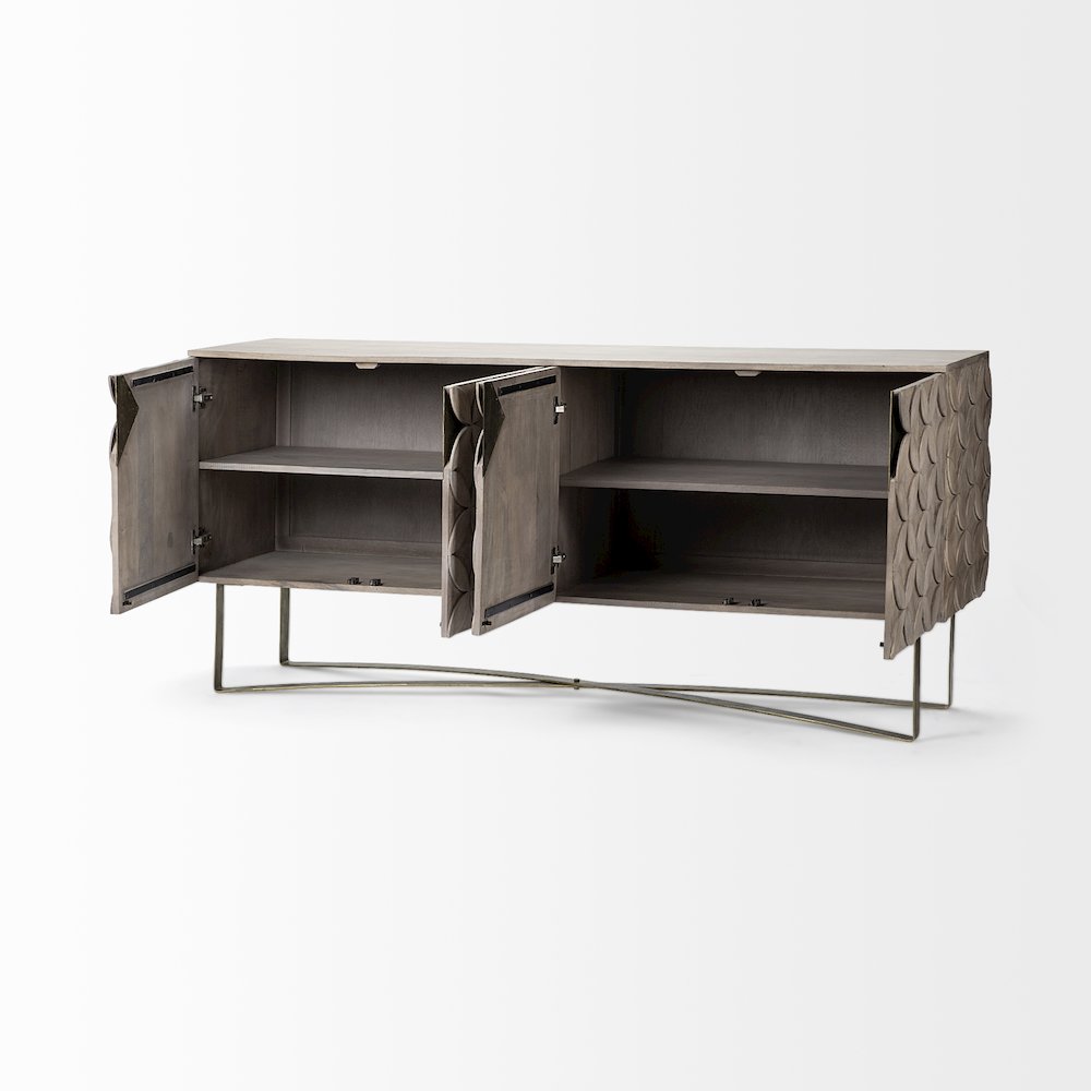 Excelsior (72x18.3) Solid Wood Gold Metal Base 4 Cabinet Door SideBoard
