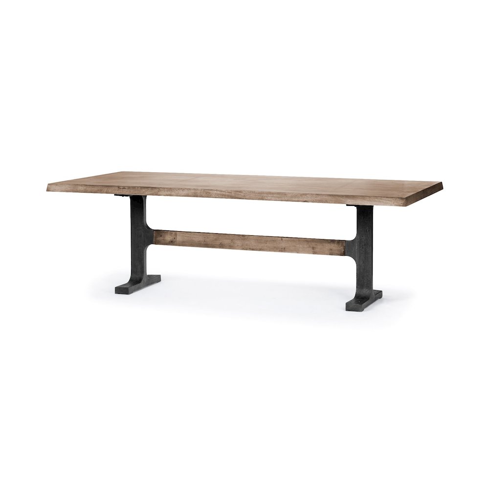 Rectangular Brown Solid Wood Top Black Metal Base Dining Table