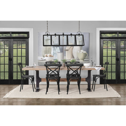 Rectangular Brown Solid Wood Top Black Metal Base Dining Table
