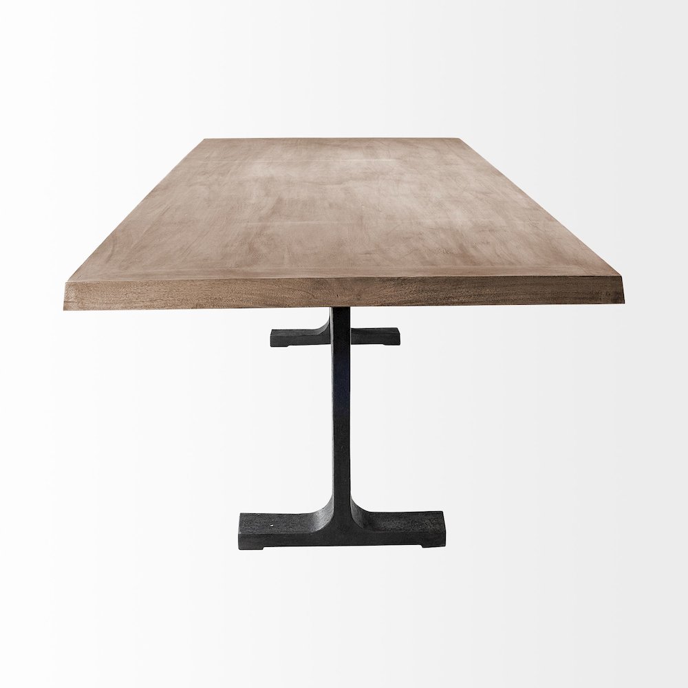 Rectangular Brown Solid Wood Top Black Metal Base Dining Table