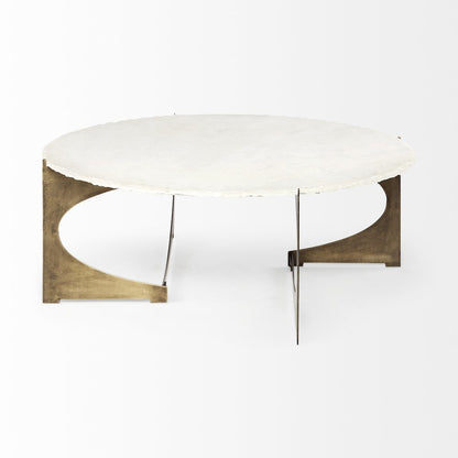 49" Round White Marble Top Gold Metal Base Coffee Table