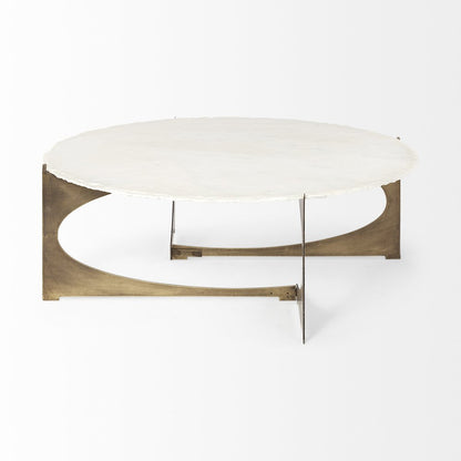 49" Round White Marble Top Gold Metal Base Coffee Table