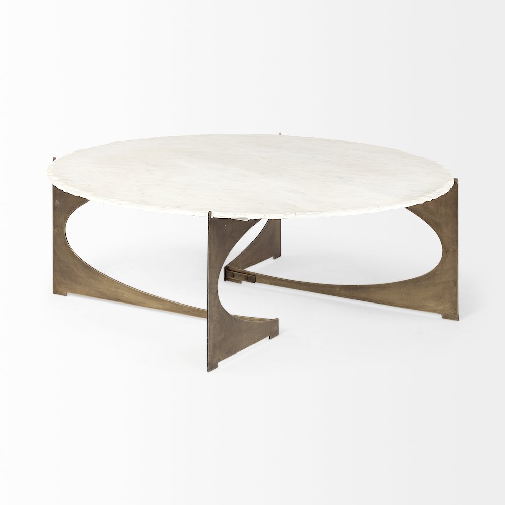 49" Round White Marble Top Gold Metal Base Coffee Table