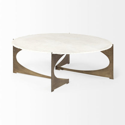 49" Round White Marble Top Gold Metal Base Coffee Table