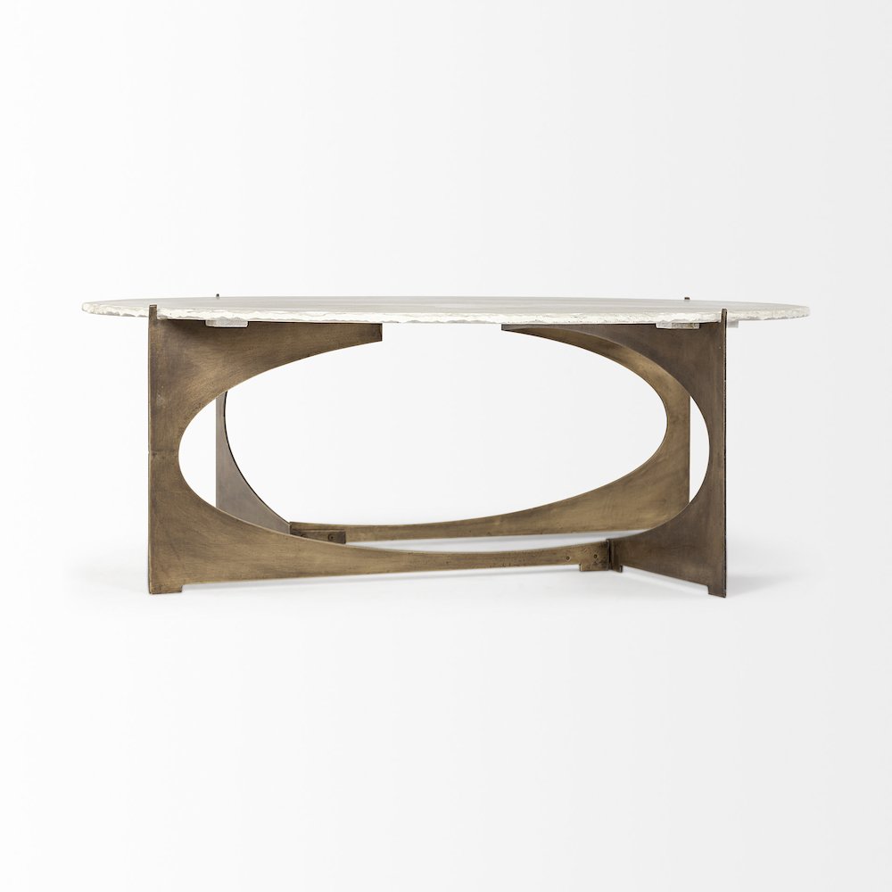 49" Round White Marble Top Gold Metal Base Coffee Table
