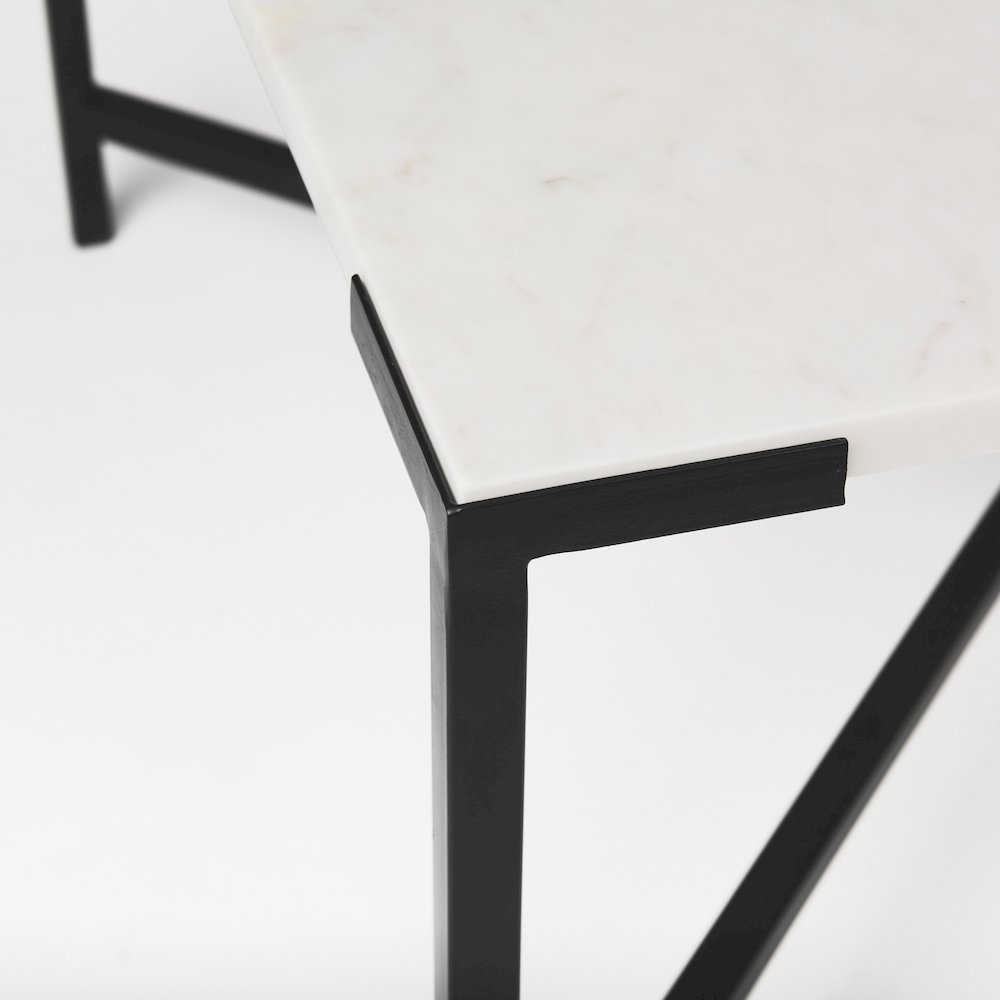 30X30 White Marble Top Black Metal Base Coffee Table