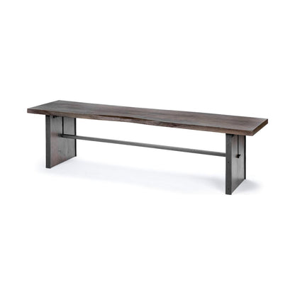70L X 17W Brown Live-Edge Wooden Dining Bench