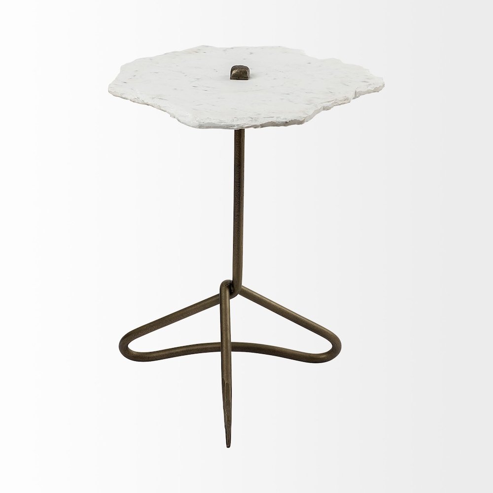 19L X 19W White Marble Triangluar Gold Iron Base Accent Table