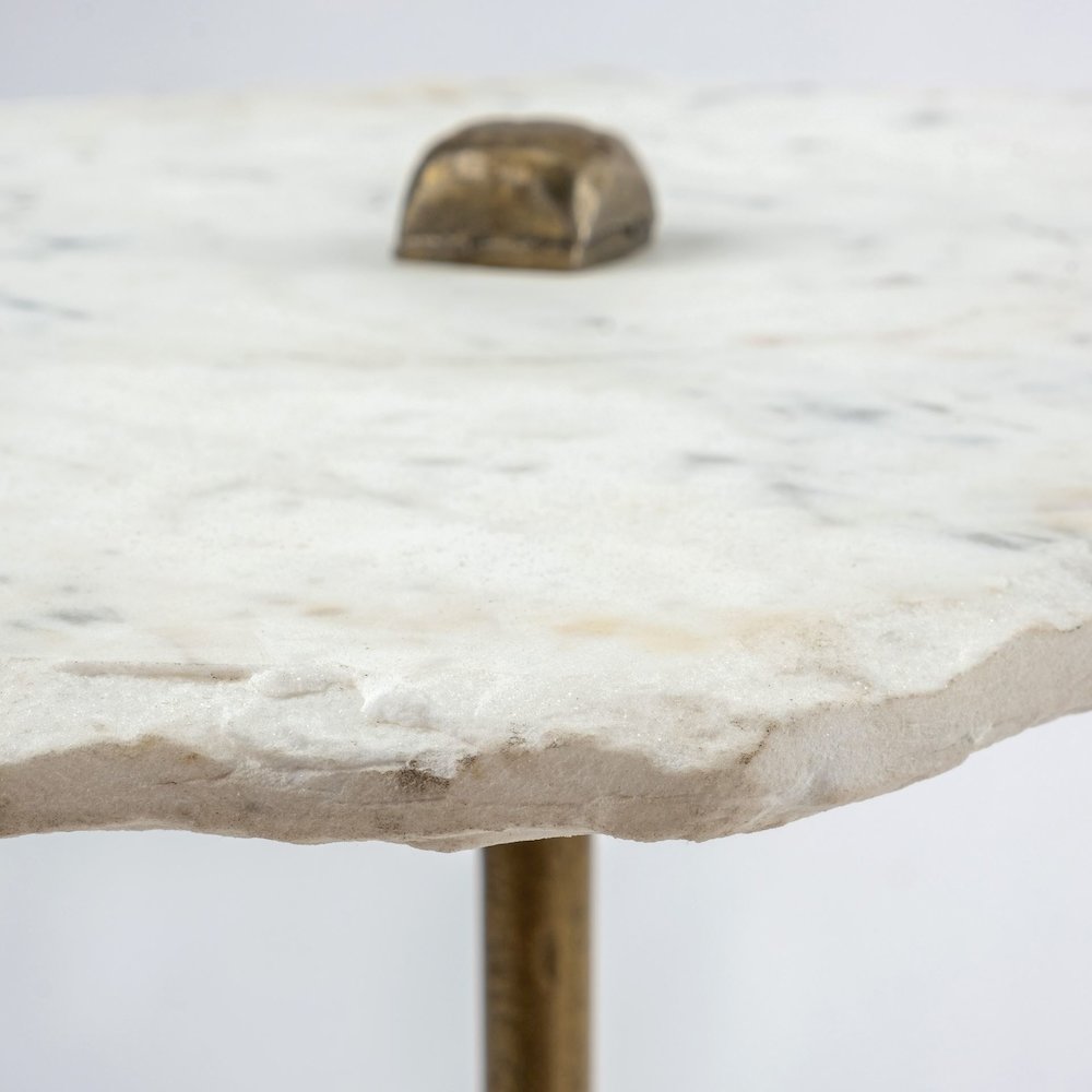19L X 19W White Marble Triangluar Gold Iron Base Accent Table