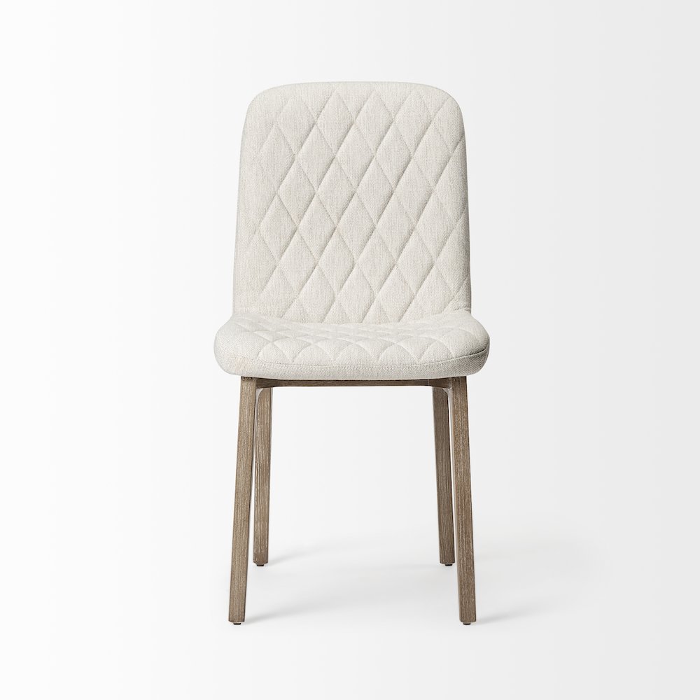 Diamond Tuffed Cream Fabric Wrap Brown Wood Base Dining Chair