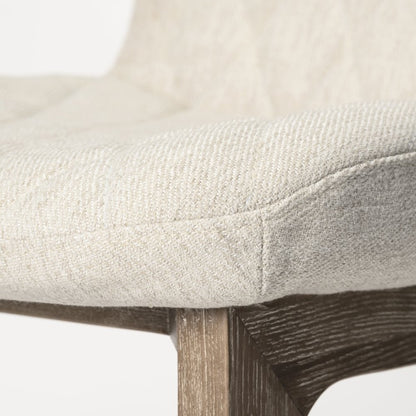 Diamond Tuffed Cream Fabric Wrap Brown Wood Base Dining Chair