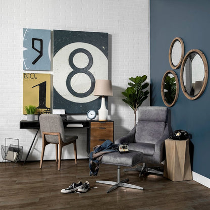 Grey Fabric Wrap Medium Brown Wood Base Dining Chair