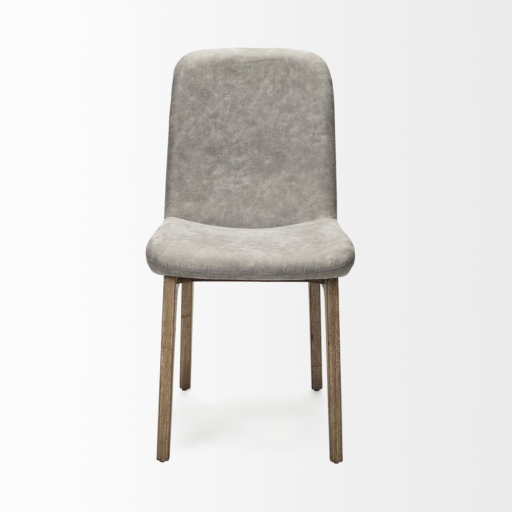 Grey Fabric Wrap Medium Brown Wood Base Dining Chair