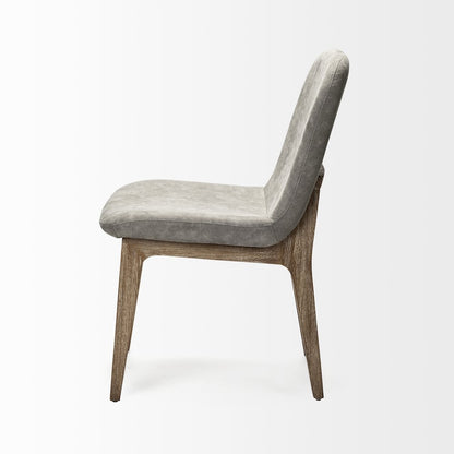 Grey Fabric Wrap Medium Brown Wood Base Dining Chair