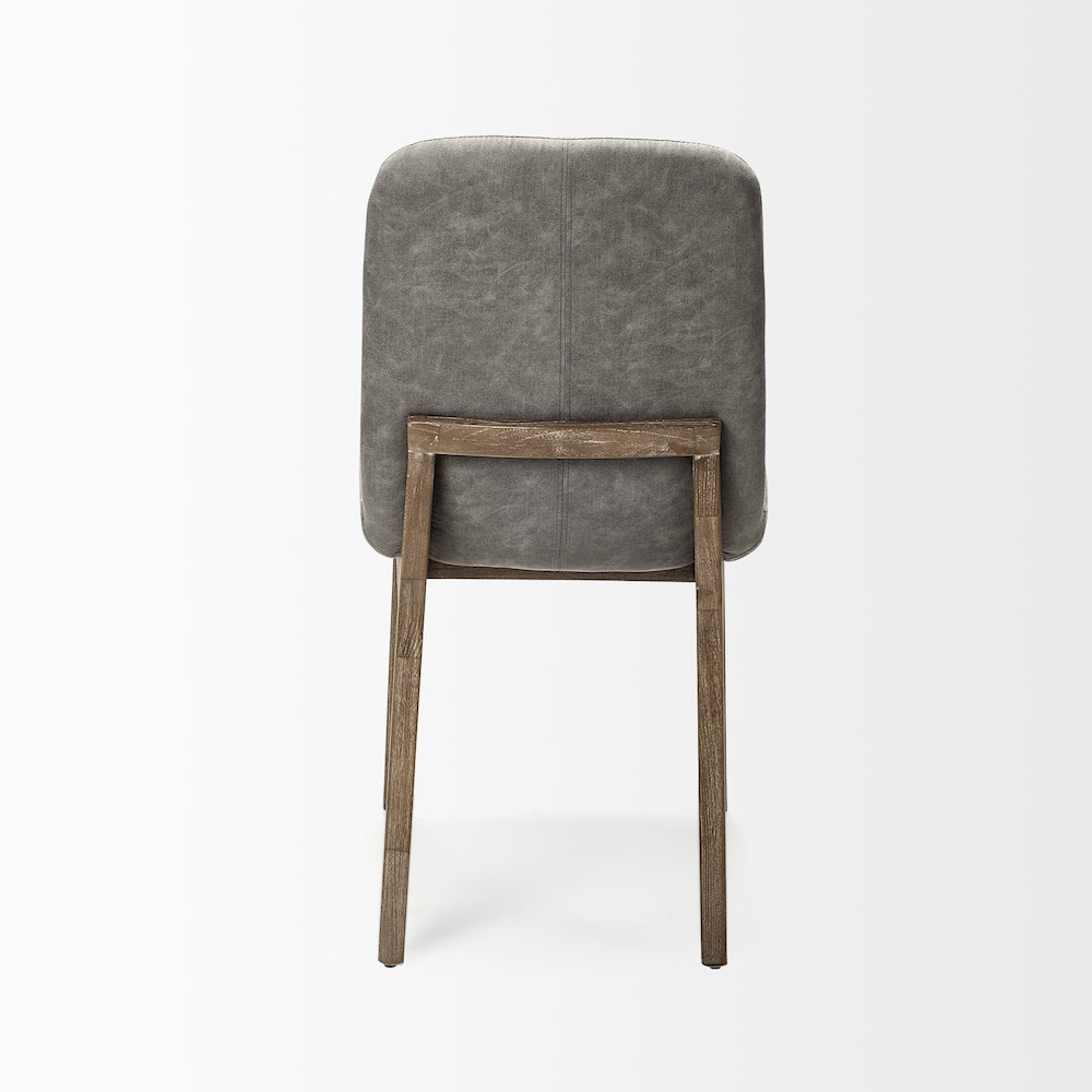 Grey Fabric Wrap Medium Brown Wood Base Dining Chair