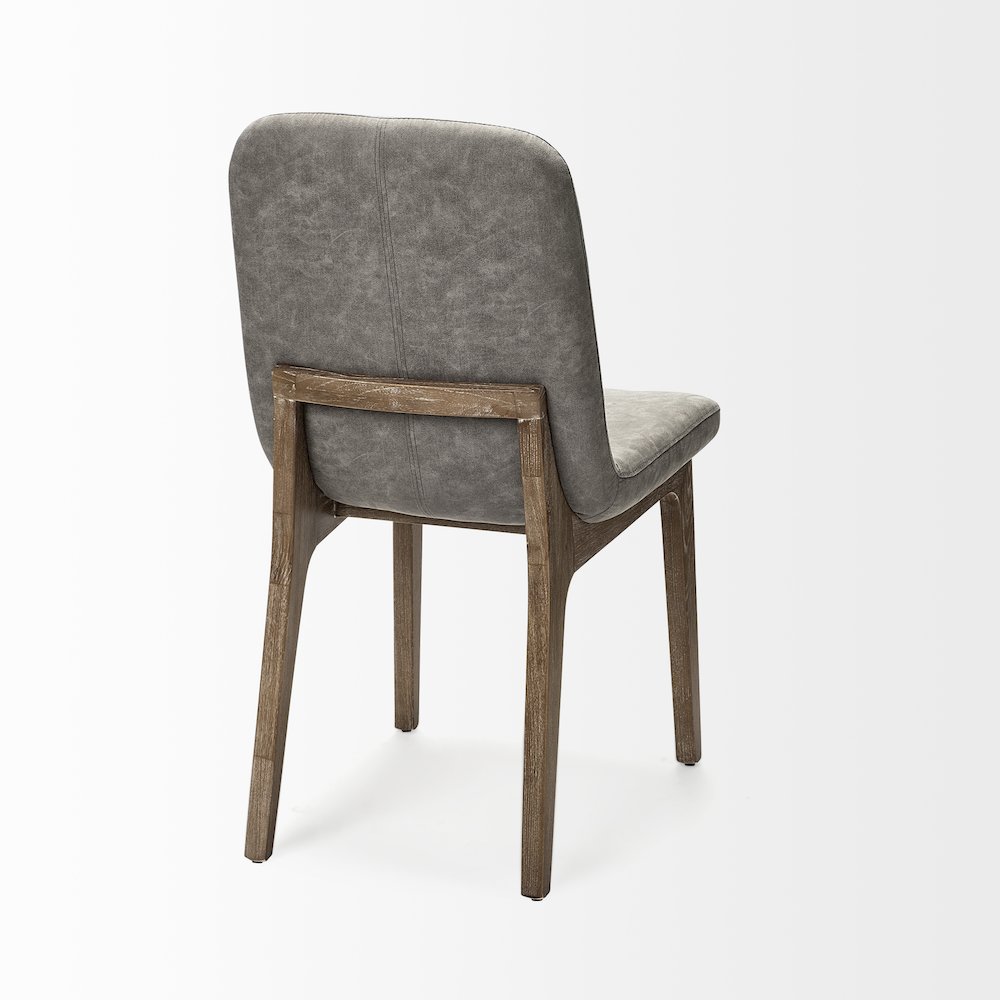 Grey Fabric Wrap Medium Brown Wood Base Dining Chair