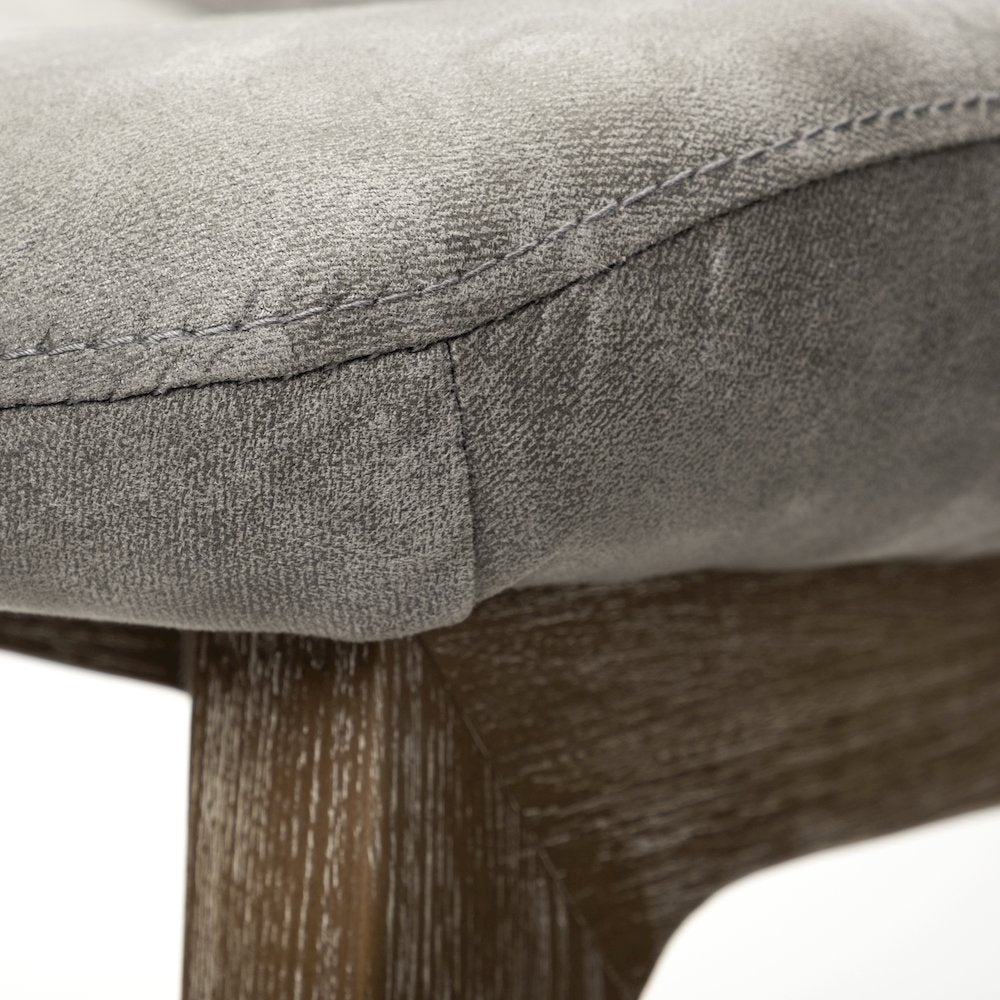 Grey Fabric Wrap Medium Brown Wood Base Dining Chair