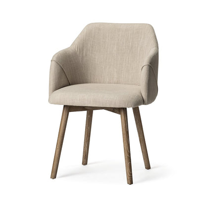 Cream Fabric Wrap Brown Wooden Base Dining Chair
