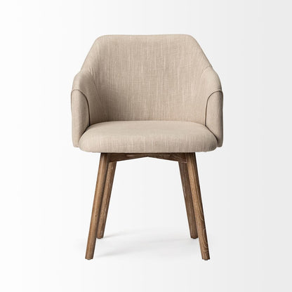 Cream Fabric Wrap Brown Wooden Base Dining Chair