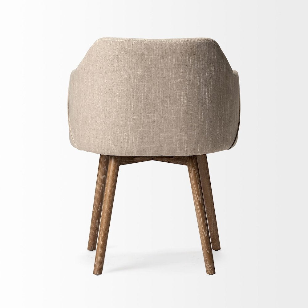Cream Fabric Wrap Brown Wooden Base Dining Chair