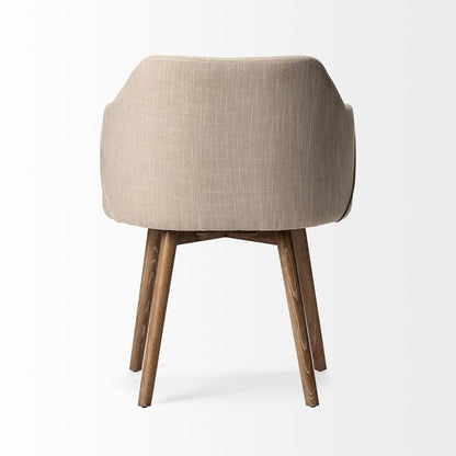 Cream Fabric Wrap Brown Wooden Base Dining Chair