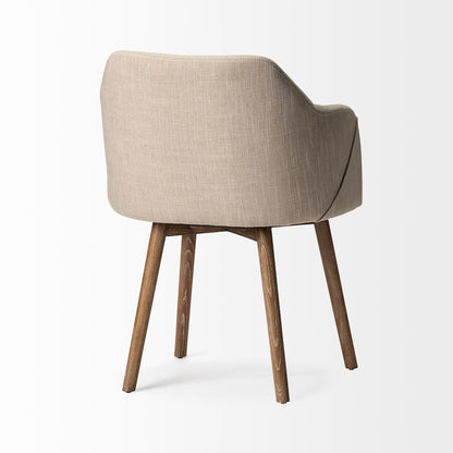 Cream Fabric Wrap Brown Wooden Base Dining Chair