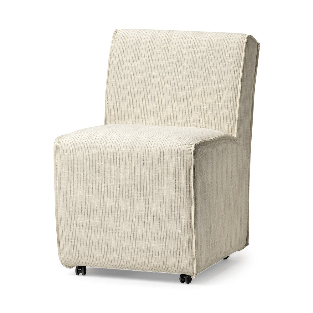Fully Upholstered Cream-Toned Fabric Dining Chair On Casters